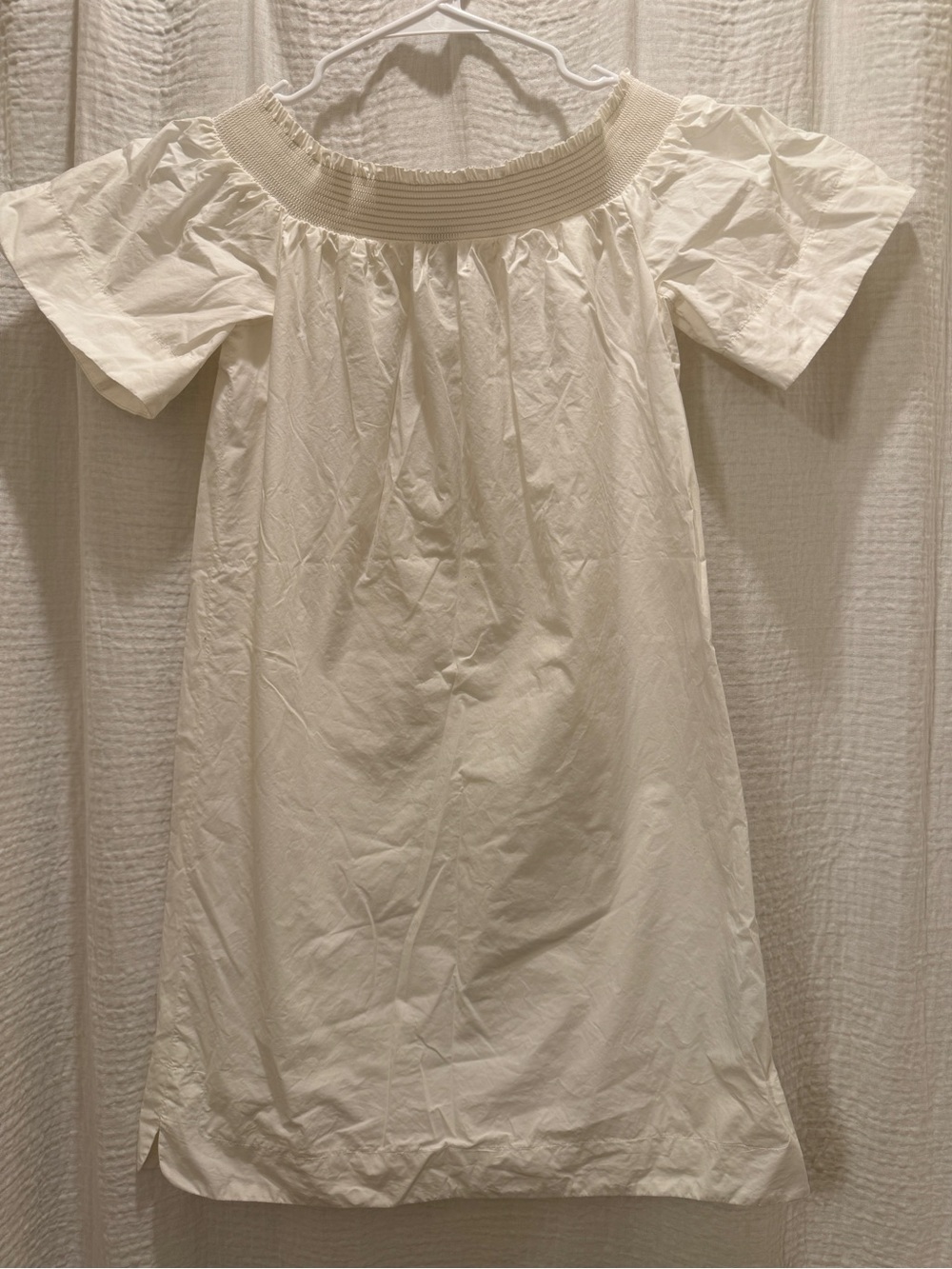 J. Crew White Off the Shoulder Smocked Cotton Poplin Dress
